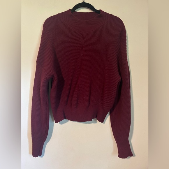 Elodie Sweaters - ELODIE - Garnet Red Crew Neck Sweater with Ribbed Detailing - XL